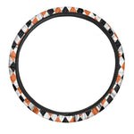 White Black And Orange Harlequin Print Car Steering Wheel Cover