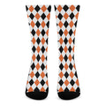 White Black And Orange Harlequin Print Crew Socks