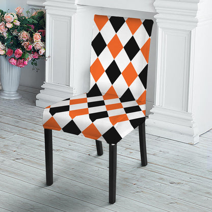 White Black And Orange Harlequin Print Dining Chair Slipcover