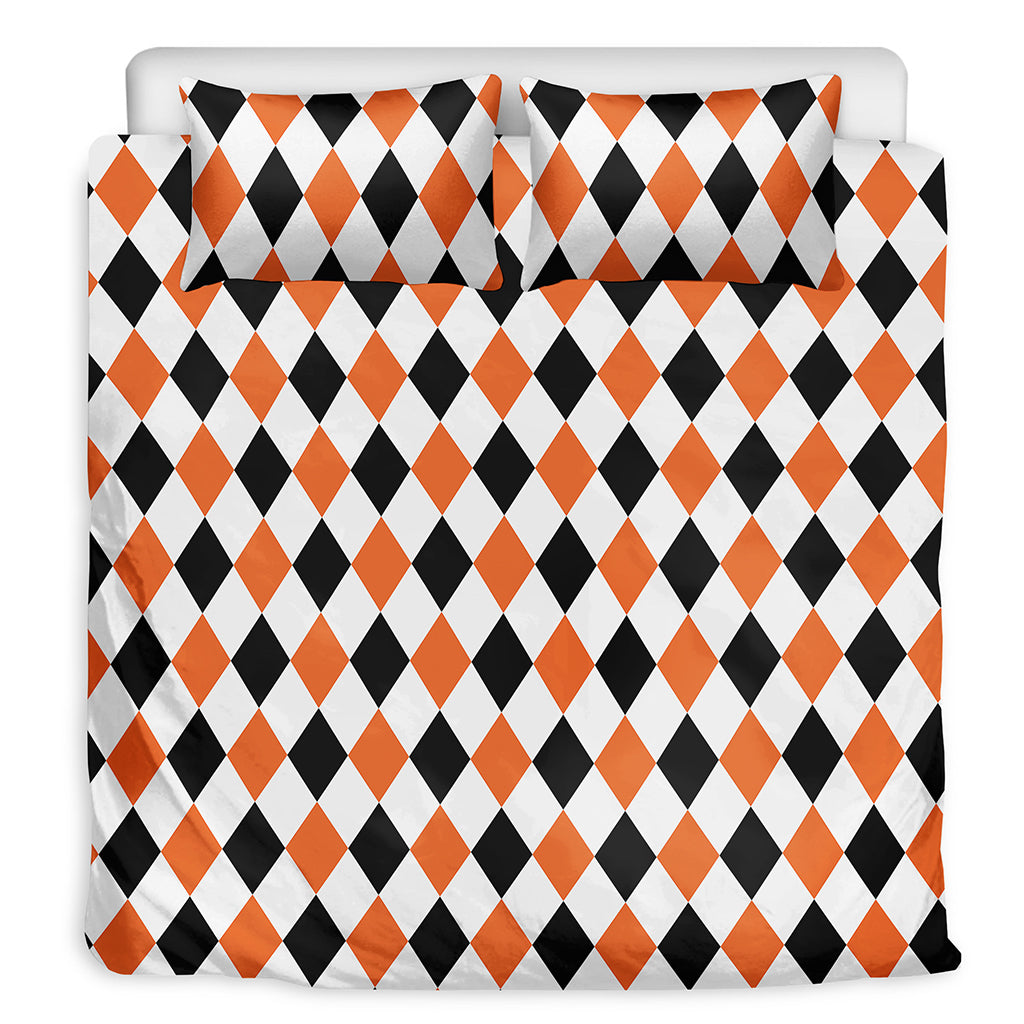 White Black And Orange Harlequin Print Duvet Cover Bedding Set