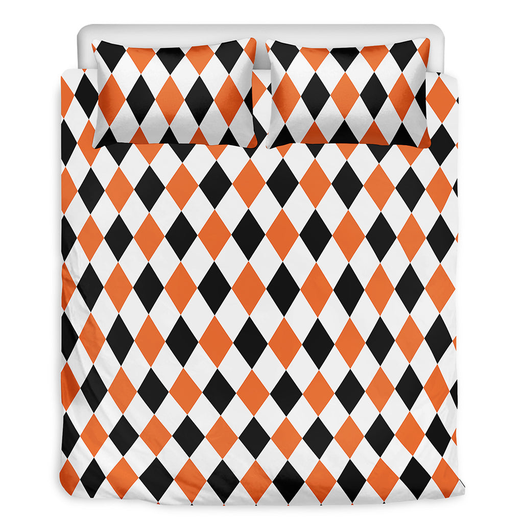 White Black And Orange Harlequin Print Duvet Cover Bedding Set