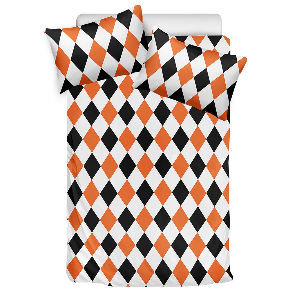 White Black And Orange Harlequin Print Duvet Cover Bedding Set