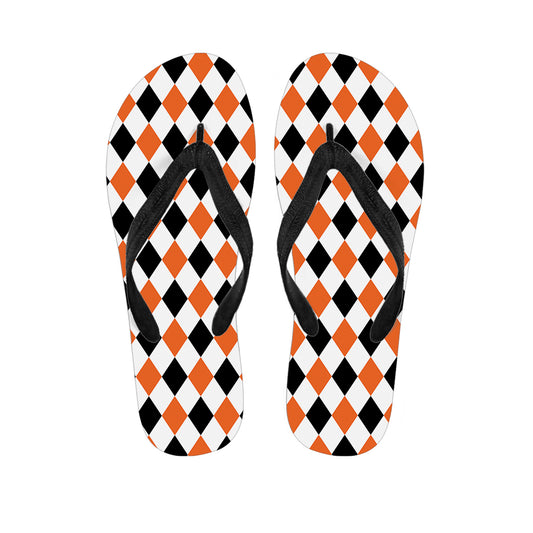 White Black And Orange Harlequin Print Flip Flops
