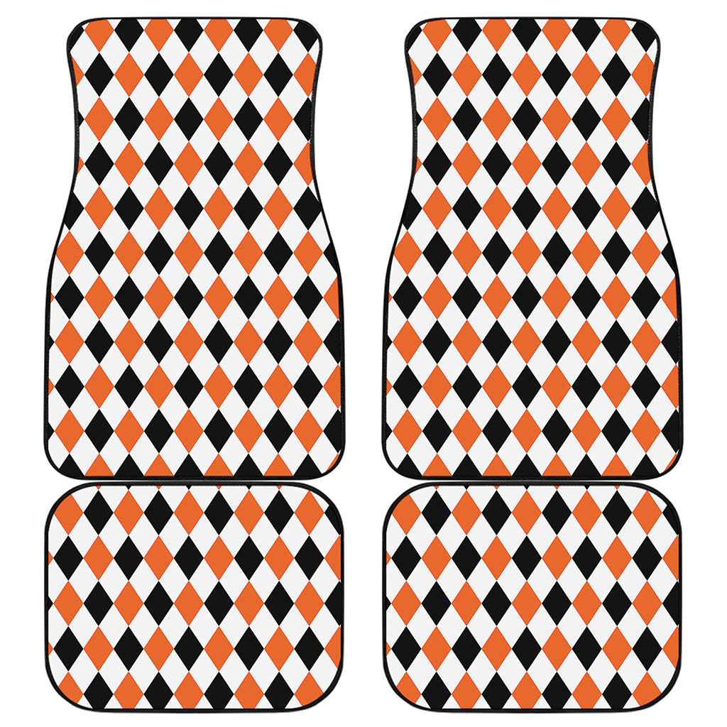White Black And Orange Harlequin Print Front and Back Car Floor Mats