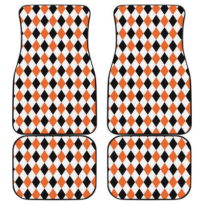 White Black And Orange Harlequin Print Front and Back Car Floor Mats