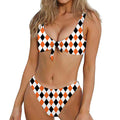 White Black And Orange Harlequin Print Front Bow Tie Bikini