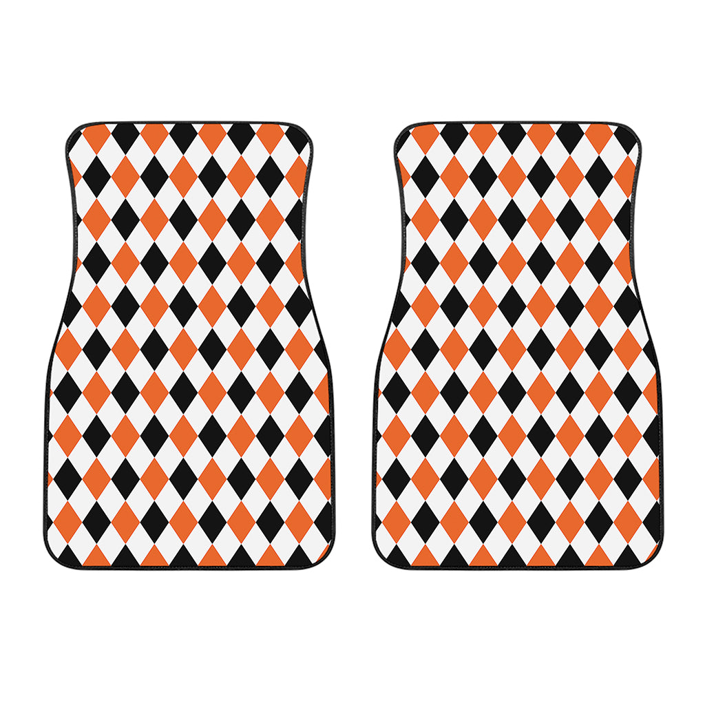White Black And Orange Harlequin Print Front Car Floor Mats