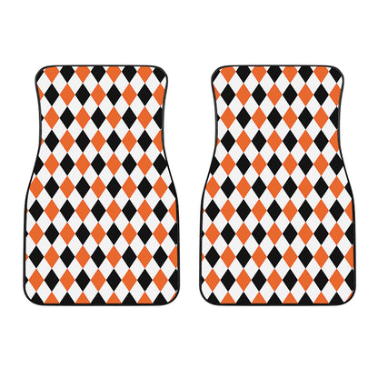 White Black And Orange Harlequin Print Front Car Floor Mats