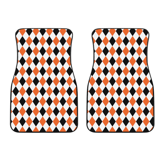 White Black And Orange Harlequin Print Front Car Floor Mats