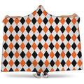 White Black And Orange Harlequin Print Hooded Blanket