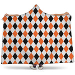 White Black And Orange Harlequin Print Hooded Blanket