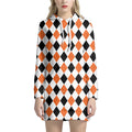 White Black And Orange Harlequin Print Pullover Hoodie Dress