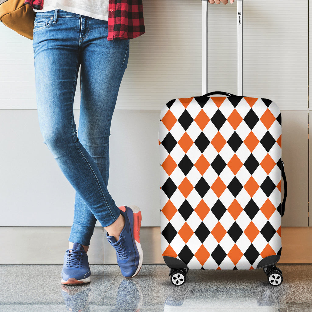 White Black And Orange Harlequin Print Luggage Cover