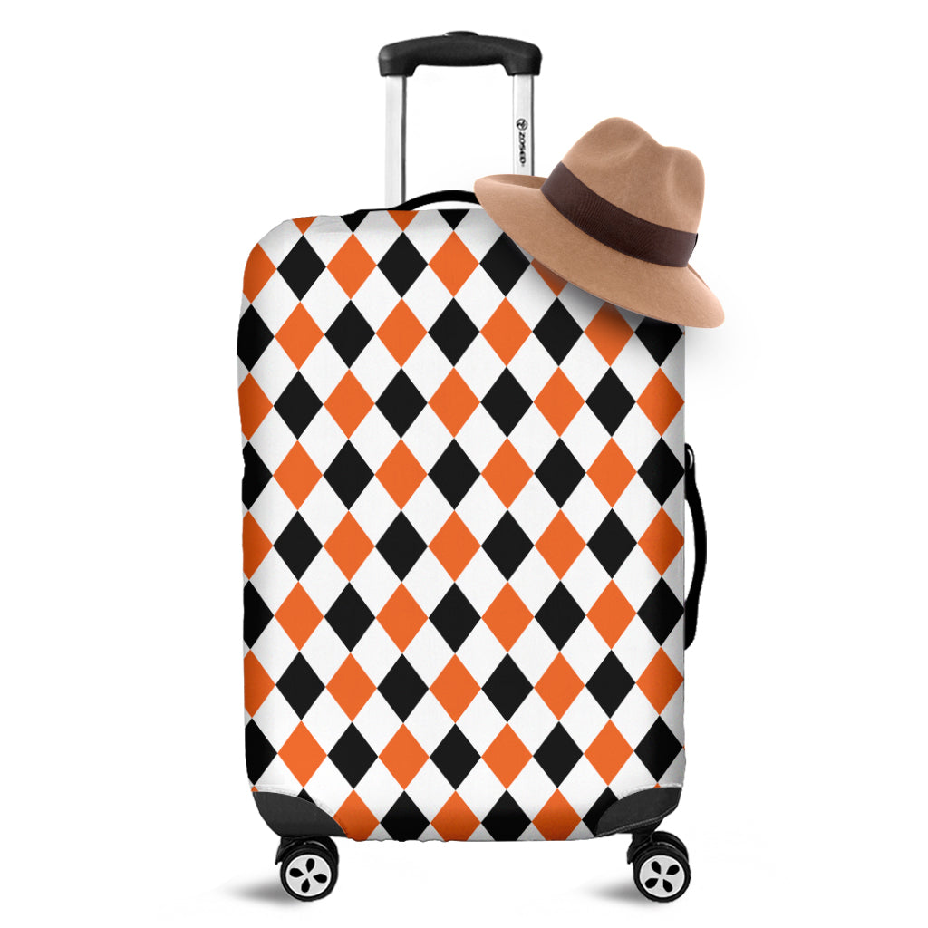 White Black And Orange Harlequin Print Luggage Cover