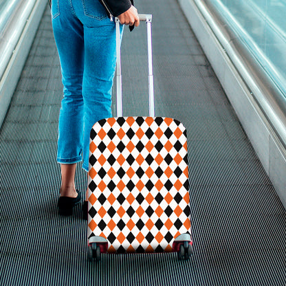 White Black And Orange Harlequin Print Luggage Cover