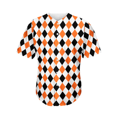 White Black And Orange Harlequin Print Men's Baseball Jersey