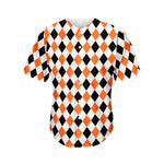 White Black And Orange Harlequin Print Men's Baseball Jersey