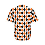 White Black And Orange Harlequin Print Men's Baseball Jersey