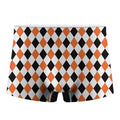 White Black And Orange Harlequin Print Men's Boxer Briefs