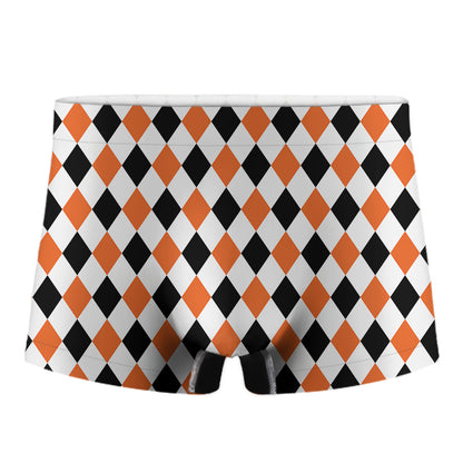 White Black And Orange Harlequin Print Men's Boxer Briefs
