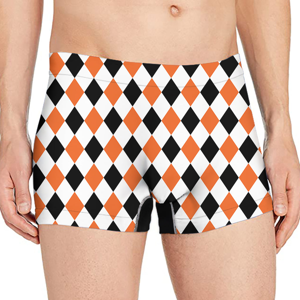 White Black And Orange Harlequin Print Men's Boxer Briefs