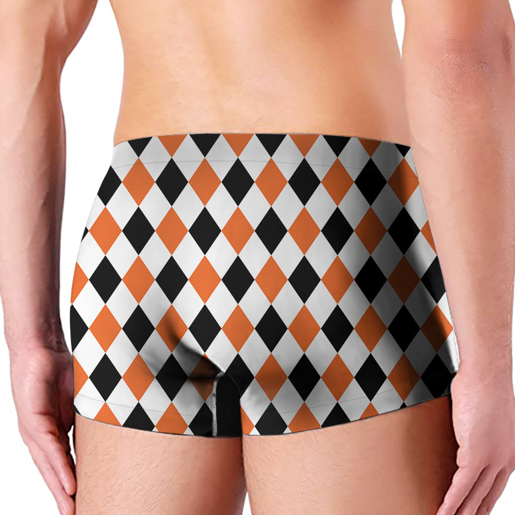 White Black And Orange Harlequin Print Men's Boxer Briefs
