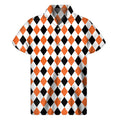 White Black And Orange Harlequin Print Men's Short Sleeve Shirt