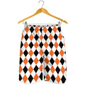 White Black And Orange Harlequin Print Men's Shorts
