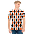 White Black And Orange Harlequin Print Men's T-Shirt