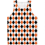 White Black And Orange Harlequin Print Men's Tank Top