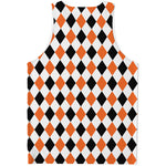 White Black And Orange Harlequin Print Men's Tank Top