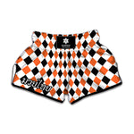 White Black And Orange Harlequin Print Muay Thai Boxing Shorts
