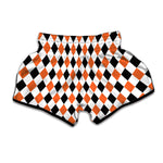 White Black And Orange Harlequin Print Muay Thai Boxing Shorts