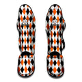 White Black And Orange Harlequin Print Muay Thai Shin Guards