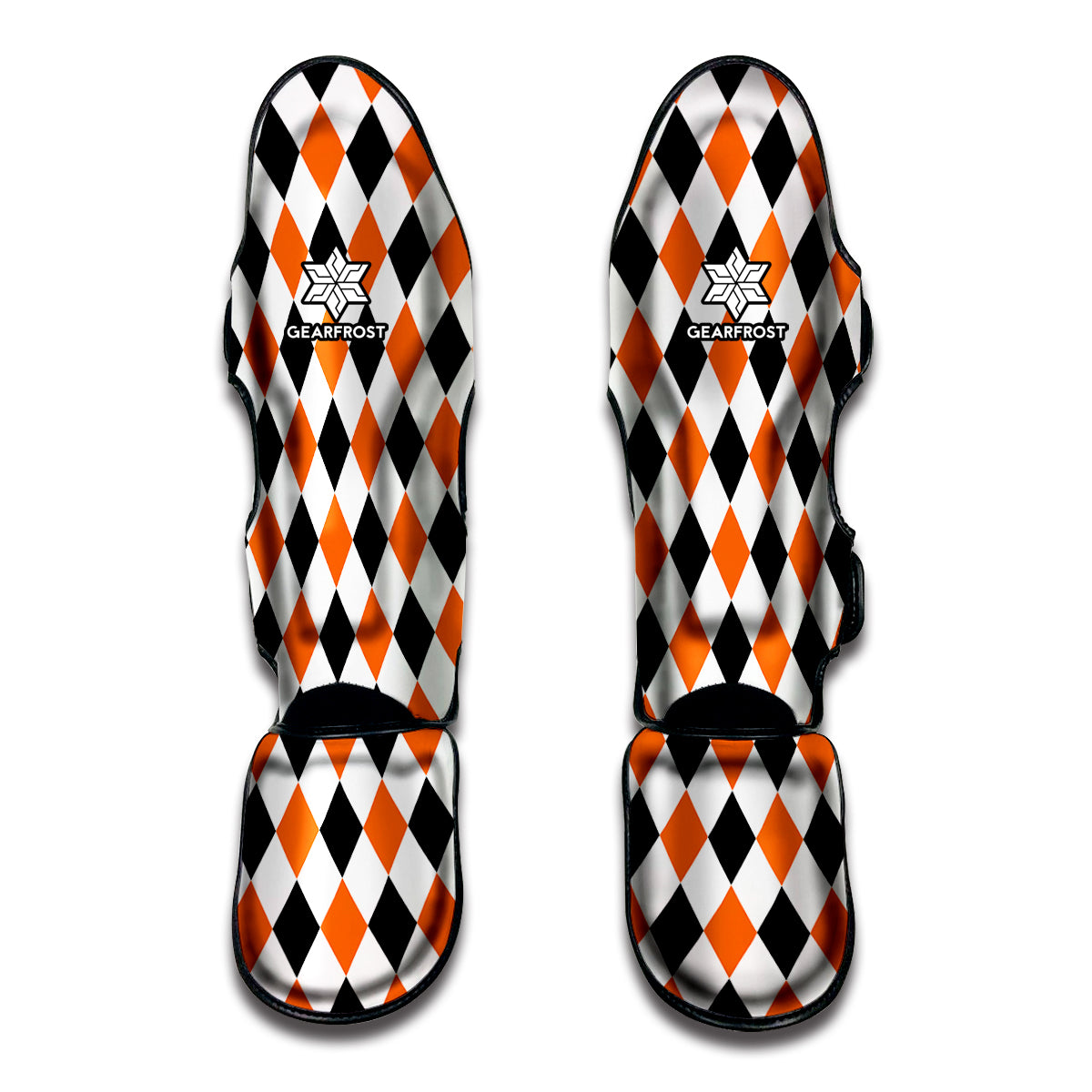 White Black And Orange Harlequin Print Muay Thai Shin Guard