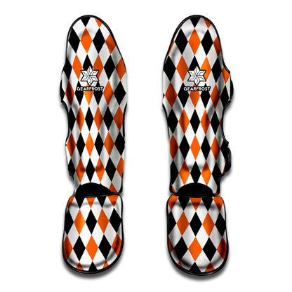 White Black And Orange Harlequin Print Muay Thai Shin Guard