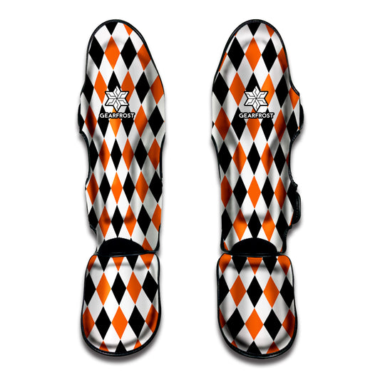 White Black And Orange Harlequin Print Muay Thai Shin Guard