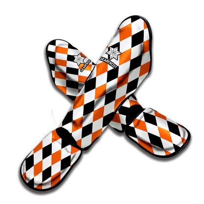 White Black And Orange Harlequin Print Muay Thai Shin Guard