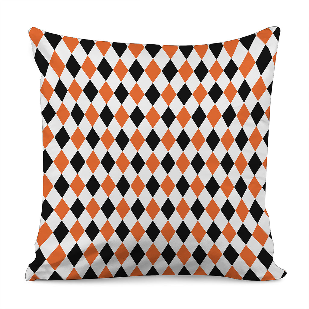 White Black And Orange Harlequin Print Pillow Cover