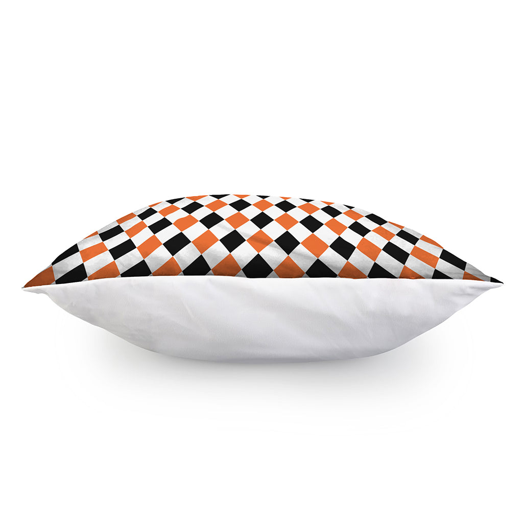 White Black And Orange Harlequin Print Pillow Cover