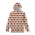 White Black And Orange Harlequin Print Pullover Hoodie