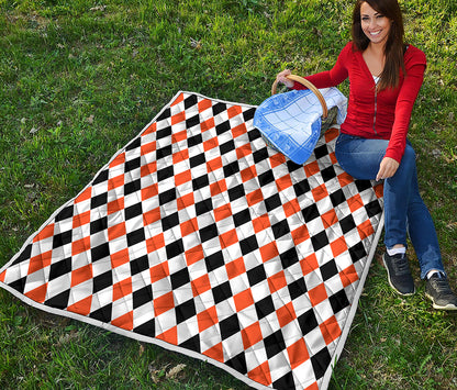 White Black And Orange Harlequin Print Quilt