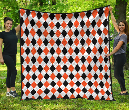 White Black And Orange Harlequin Print Quilt