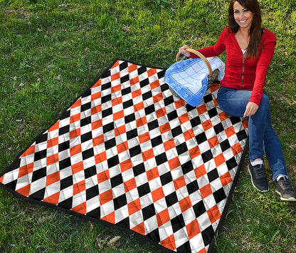 White Black And Orange Harlequin Print Quilt
