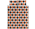 White Black And Orange Harlequin Print Quilt Bed Set