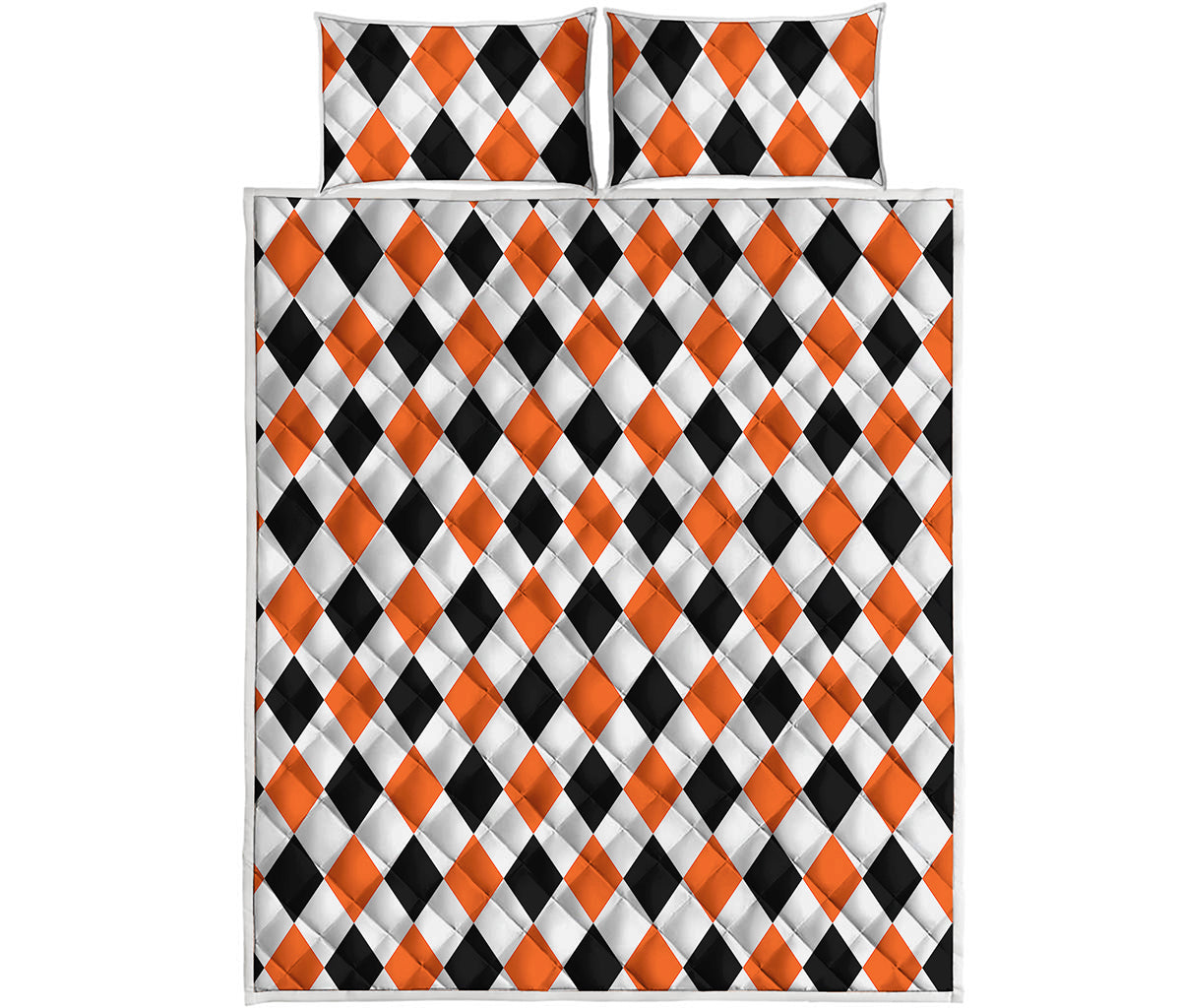 White Black And Orange Harlequin Print Quilt Bed Set
