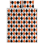 White Black And Orange Harlequin Print Quilt Bed Set