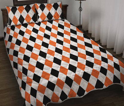 White Black And Orange Harlequin Print Quilt Bed Set