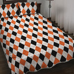 White Black And Orange Harlequin Print Quilt Bed Set