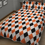White Black And Orange Harlequin Print Quilt Bed Set